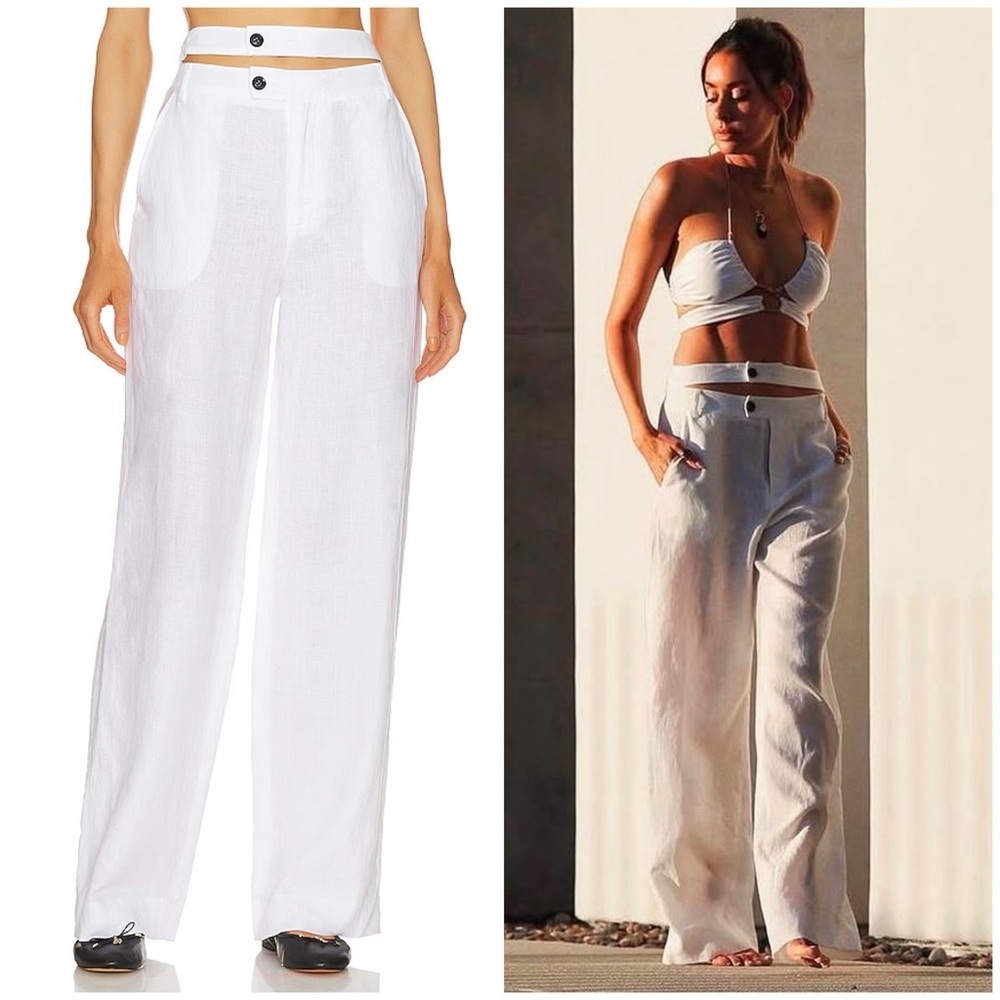 Marissa Webb Theo Linen Double Waist Trouser in Linen White Size 4